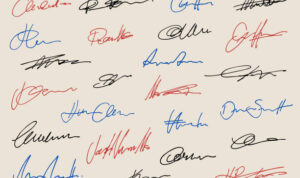 Collection of made up hand drawn pen anonymous random vector signatures